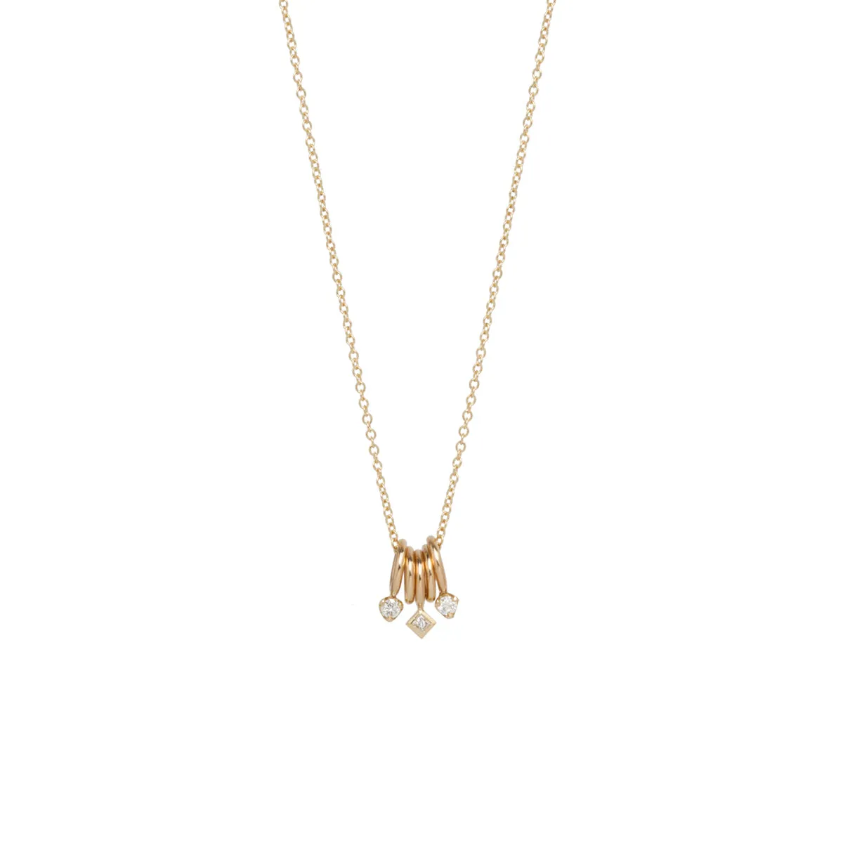 14k 5 Tiny Rings Necklace with Mixed Diamonds