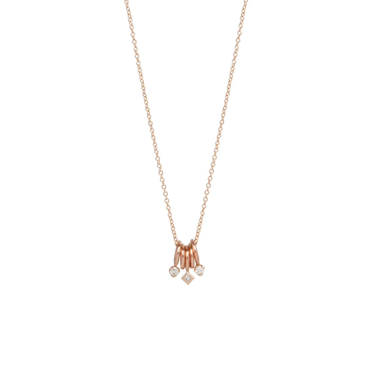 14k 5 Tiny Rings Necklace with Mixed Diamonds