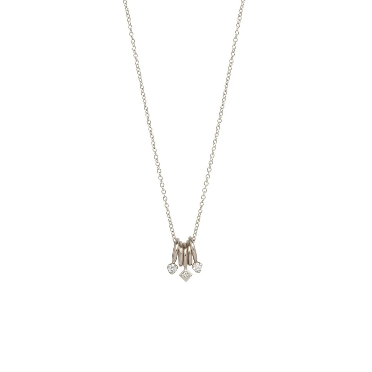 14k 5 Tiny Rings Necklace with Mixed Diamonds