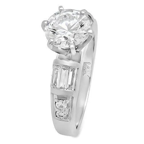 1.5 Carat High Quality Round Cubic Zirconia Engagement Ring 14k White Gold