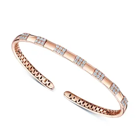 18ct Rose Gold Round Brilliant Cut Diamond Open Bangle