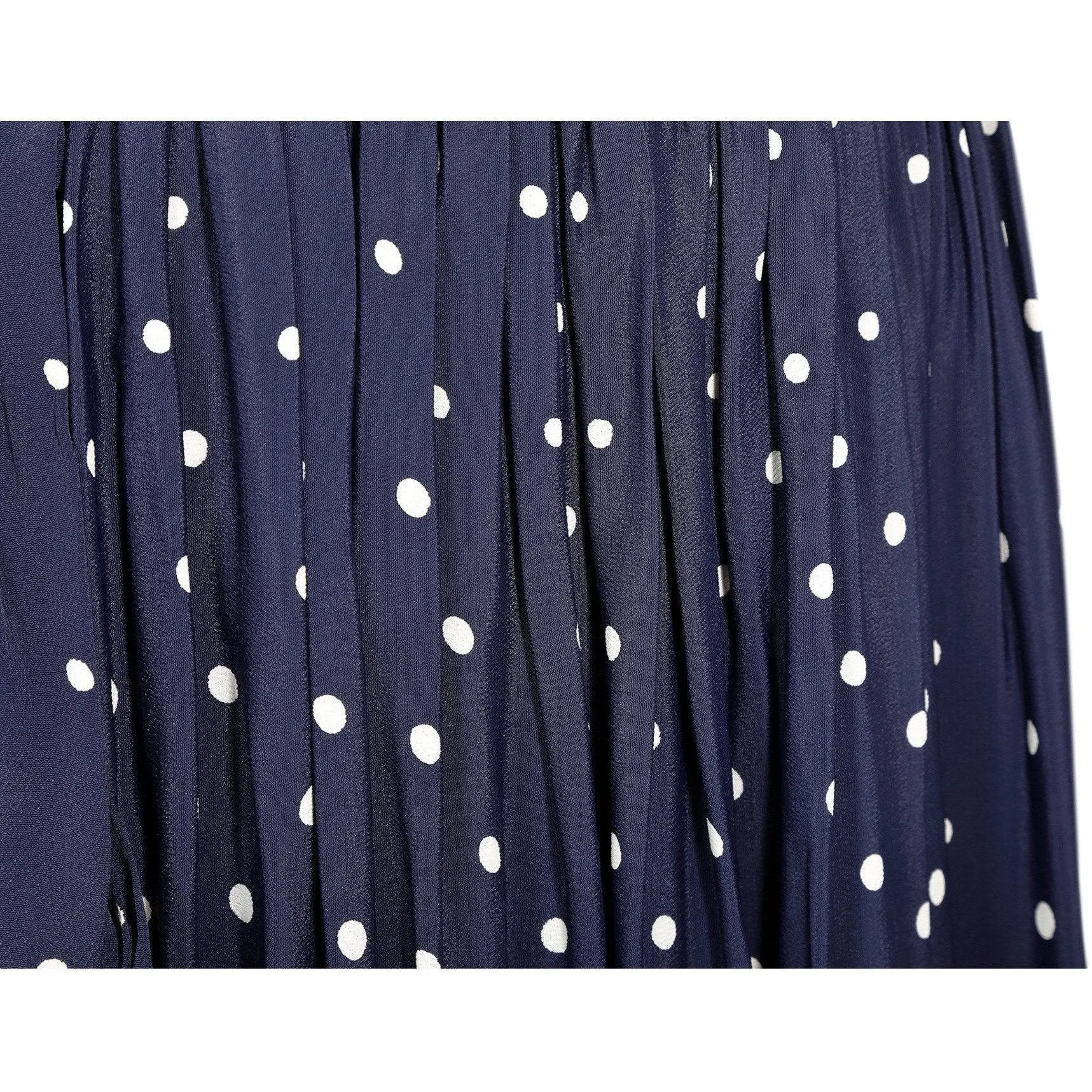 1940s Navy And White Polkadot Dress With Bow Detail and Waist Tie