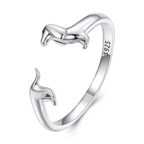 925 Sterling Silver Dachshund Open Rings Puppy Dog Adjustable Rings for Women Animal Stacking Rings