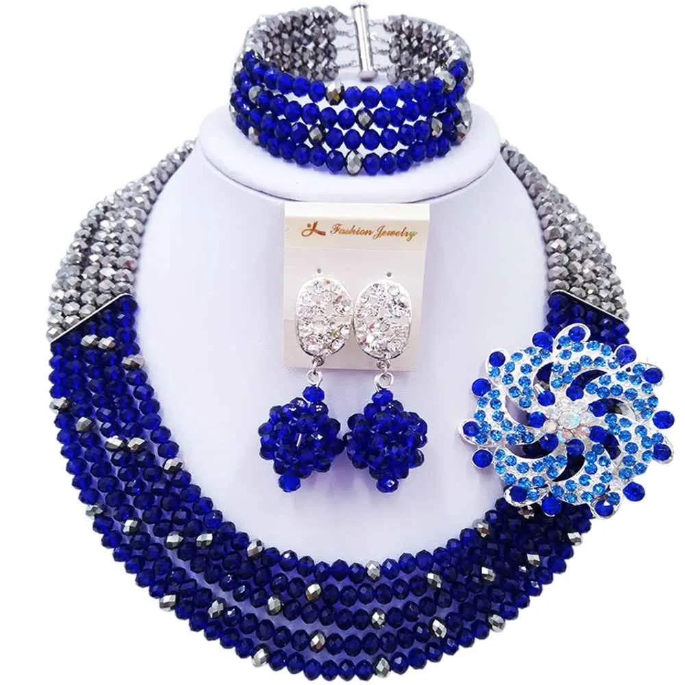 Beaded jewelry royal blue peach women nigerian wedding jewelry set