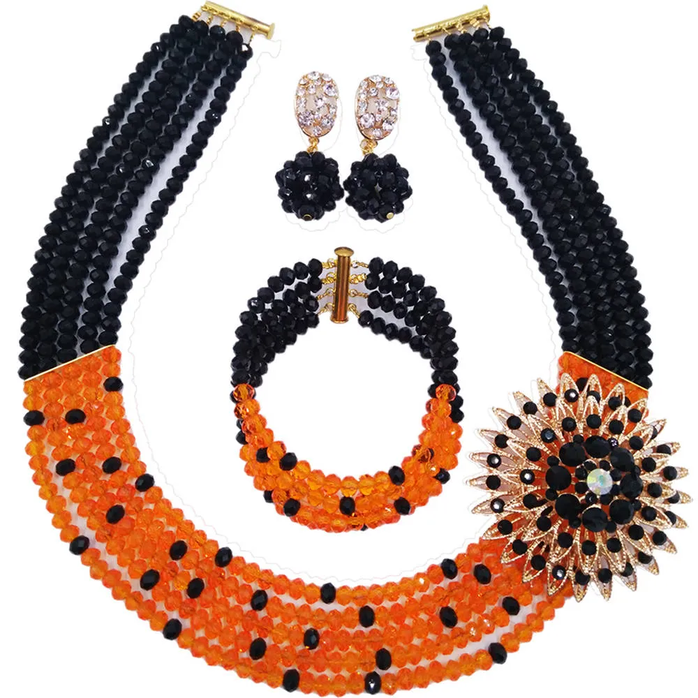 Beaded jewelry royal blue peach women nigerian wedding jewelry set