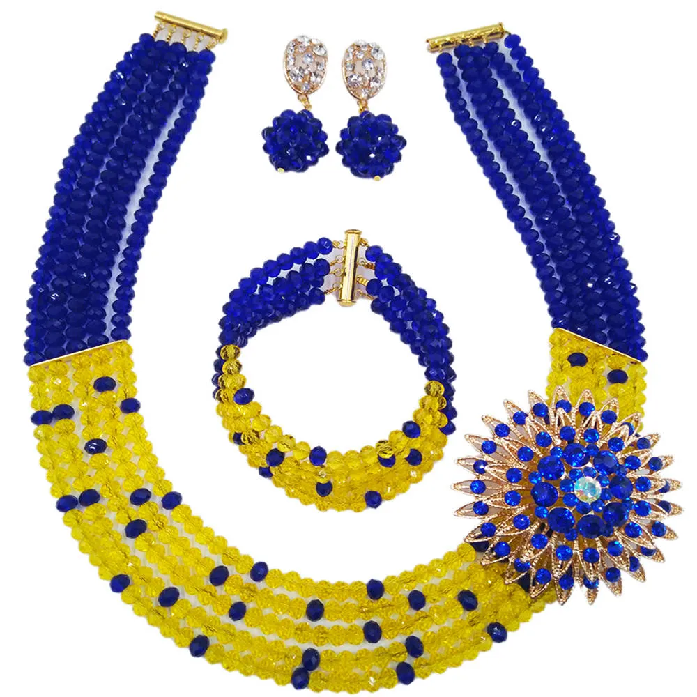 Beaded jewelry royal blue peach women nigerian wedding jewelry set