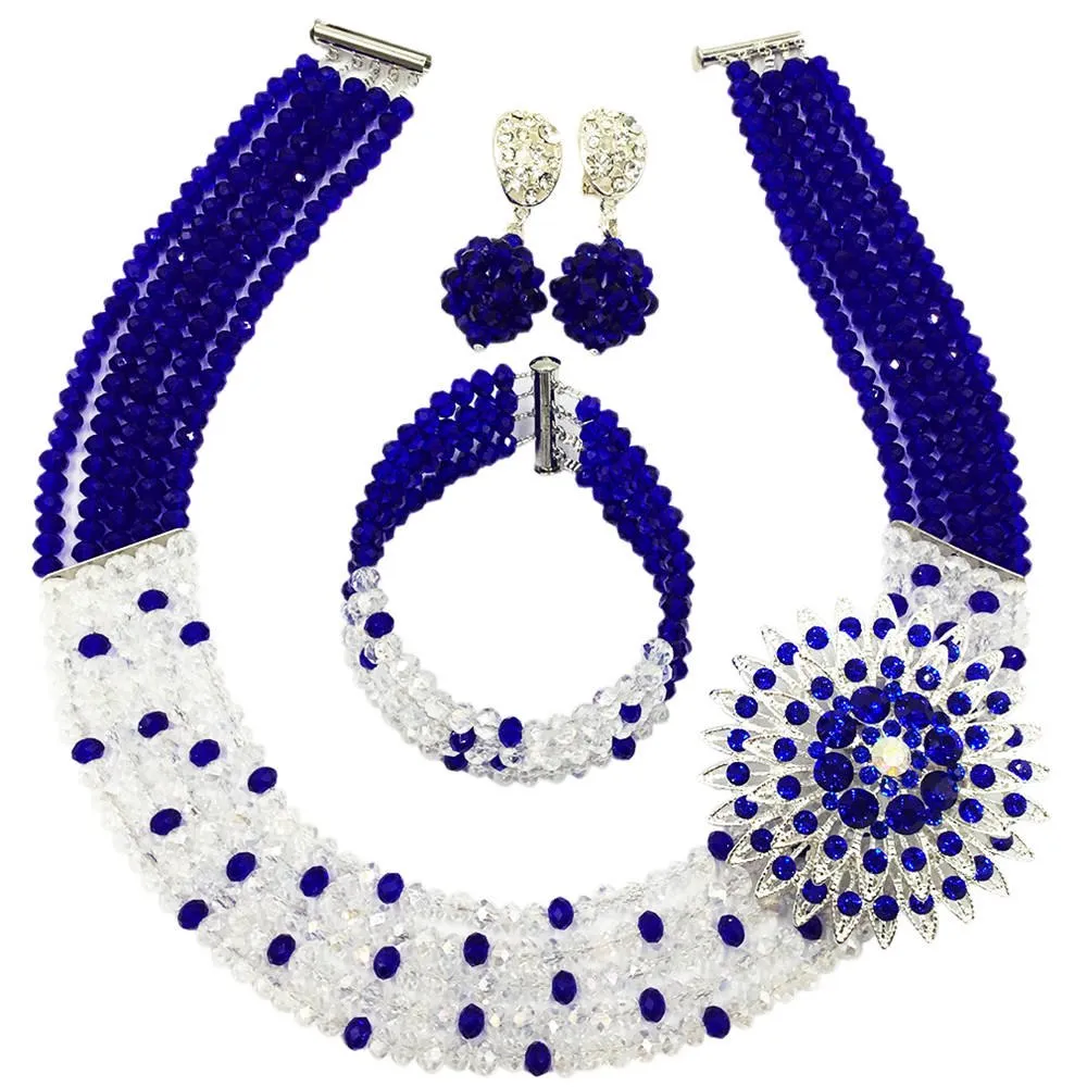 Beaded jewelry royal blue peach women nigerian wedding jewelry set