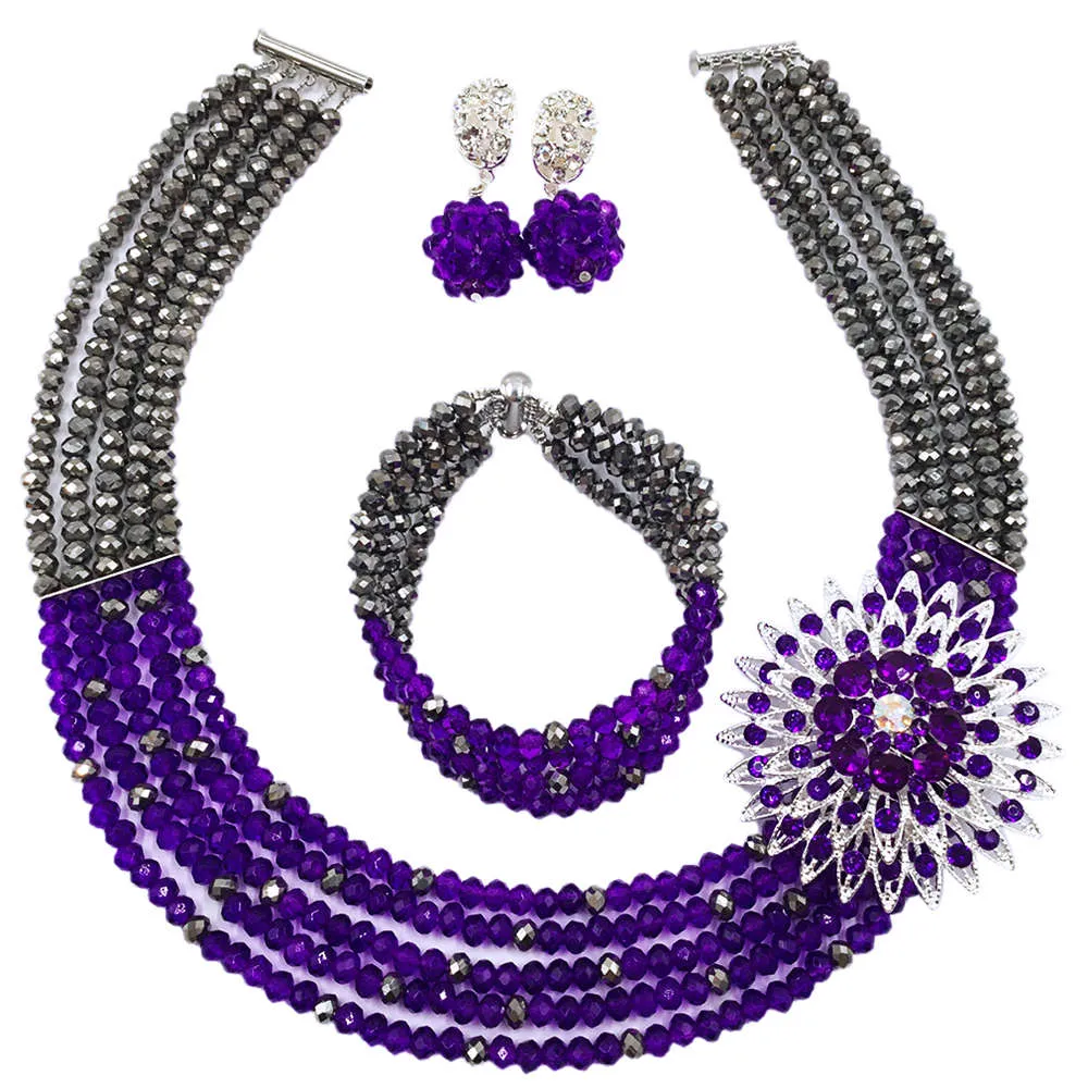 Beaded jewelry royal blue peach women nigerian wedding jewelry set