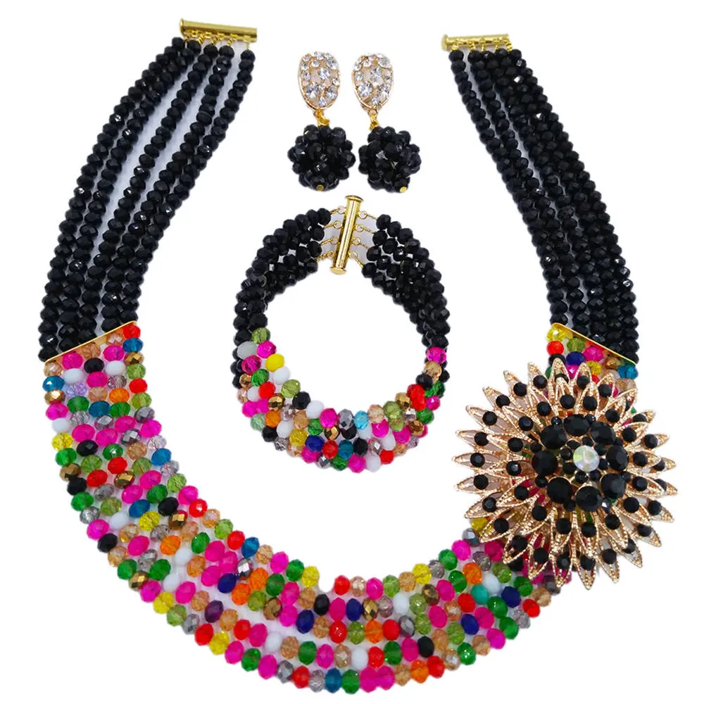 Beaded jewelry royal blue peach women nigerian wedding jewelry set