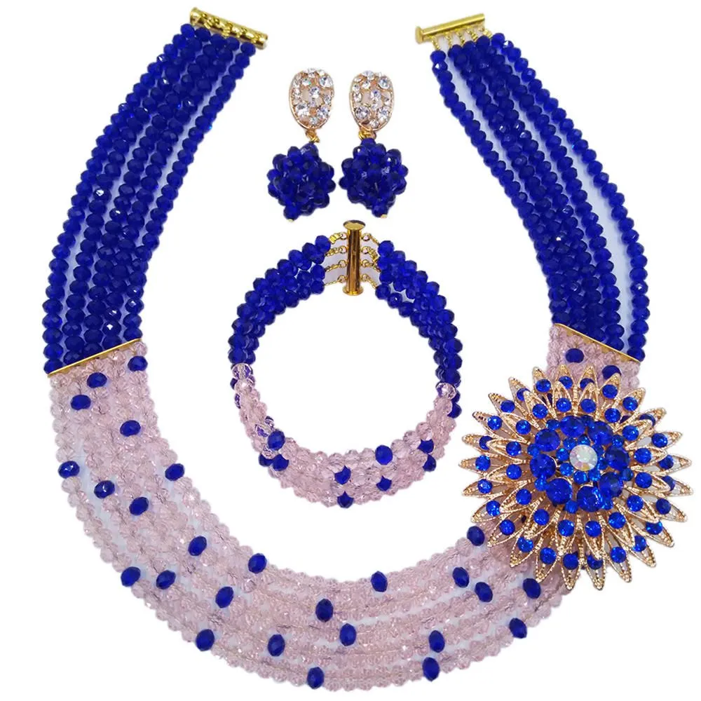 Beaded jewelry royal blue peach women nigerian wedding jewelry set