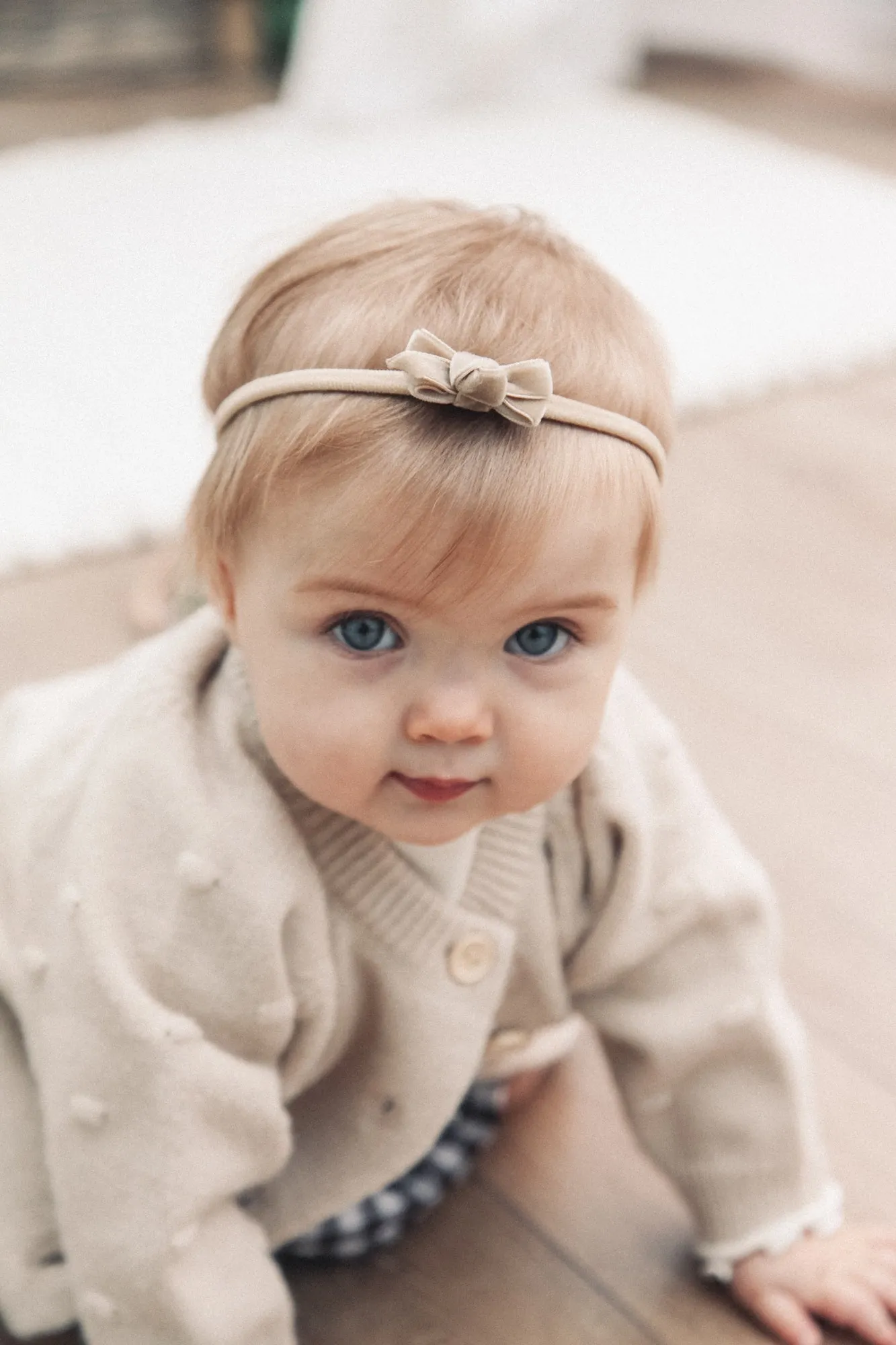 Beige Velvet Mini Bow Headband