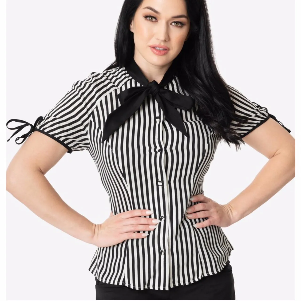 Black and White Stripe Bow Tie Chita Top- LAST ONE!