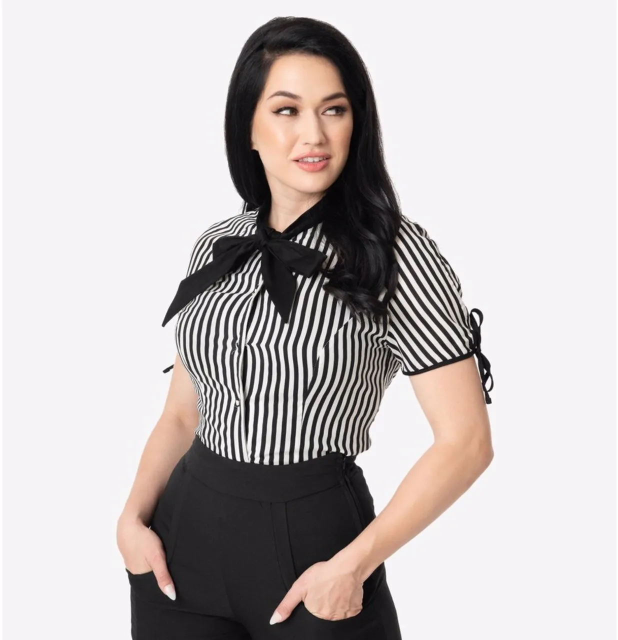 Black and White Stripe Bow Tie Chita Top- LAST ONE!