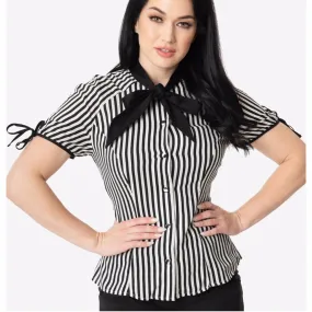 Black and White Stripe Bow Tie Chita Top- LAST ONE!