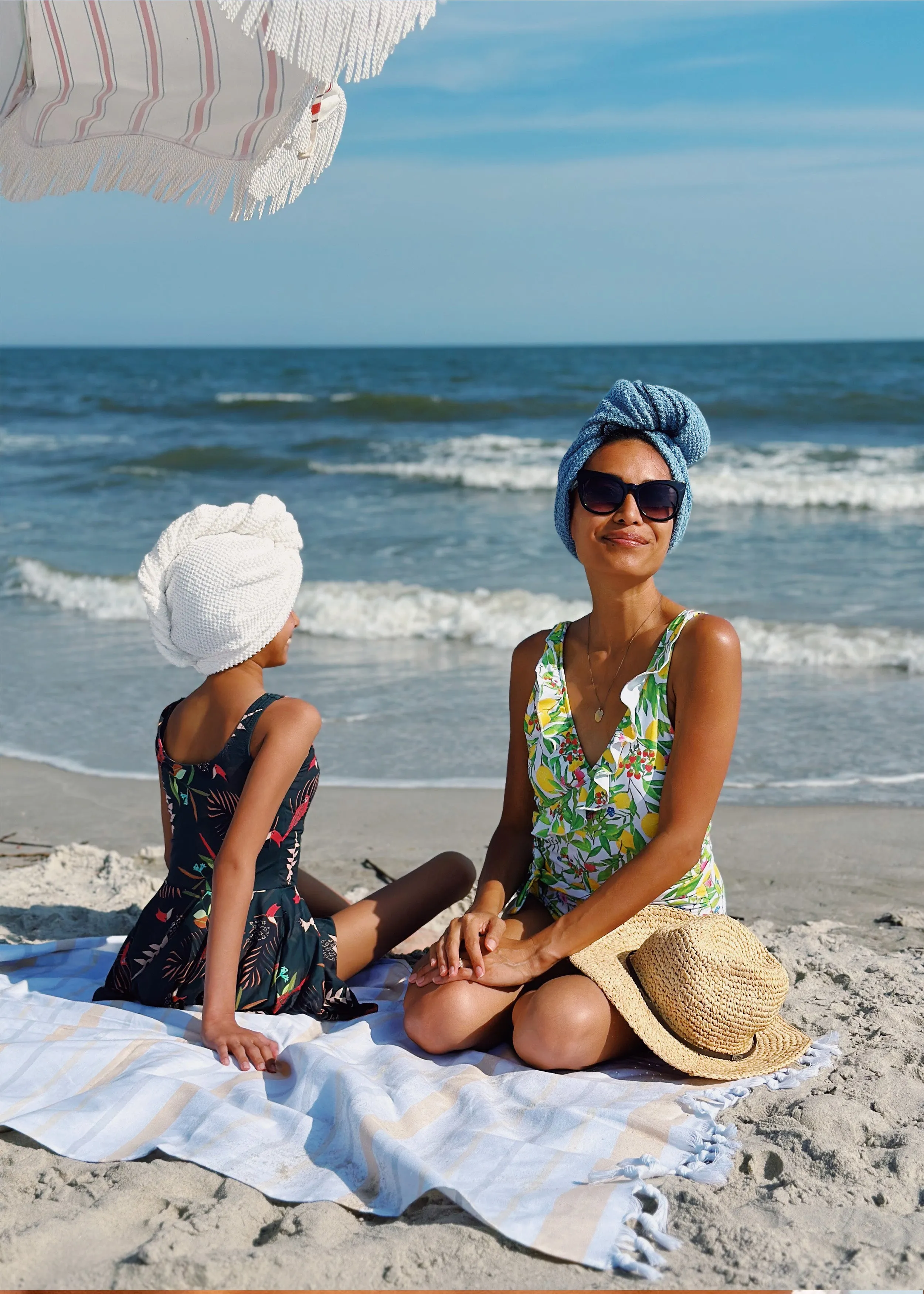 blue cotton hair towel