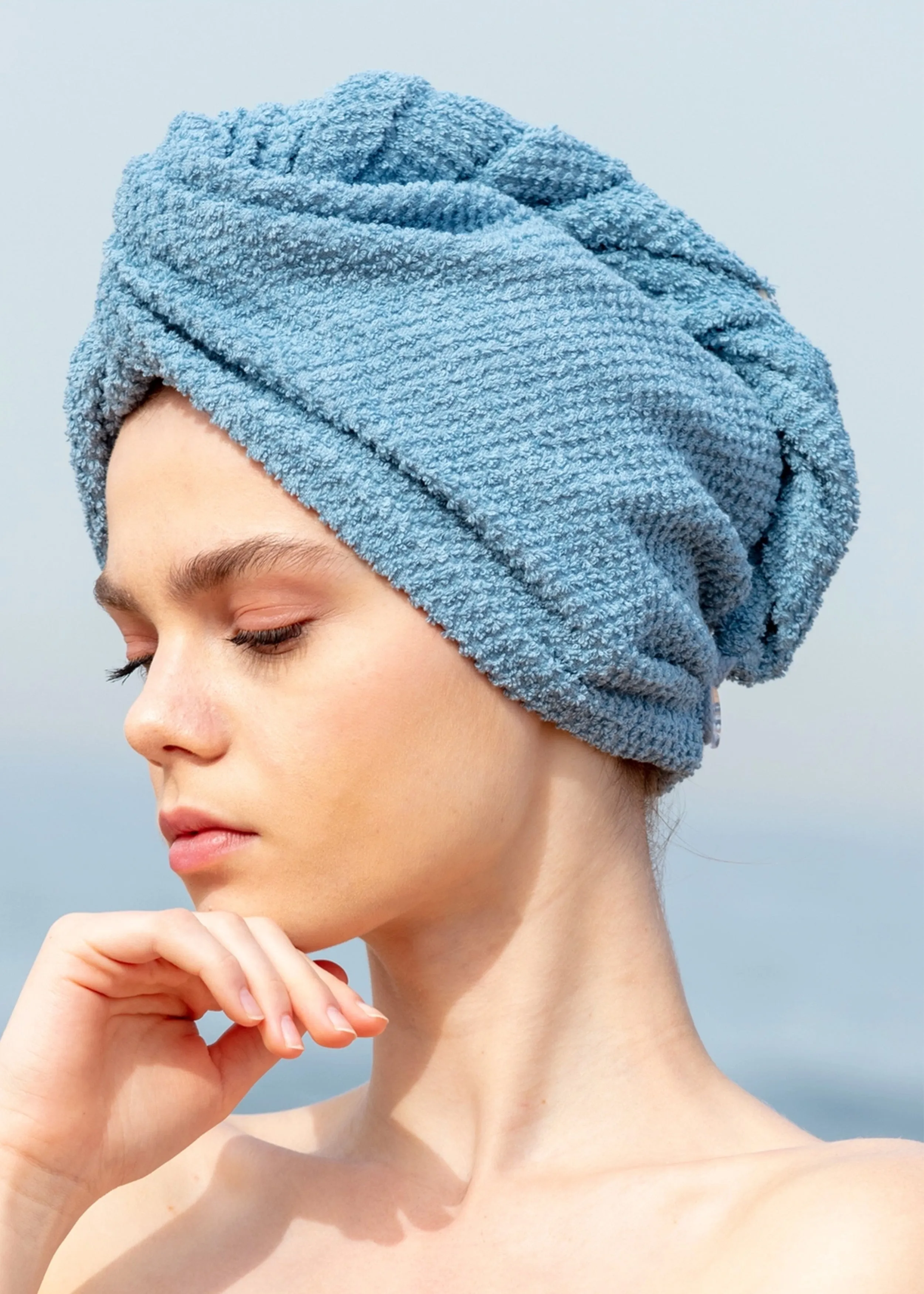 blue cotton hair towel