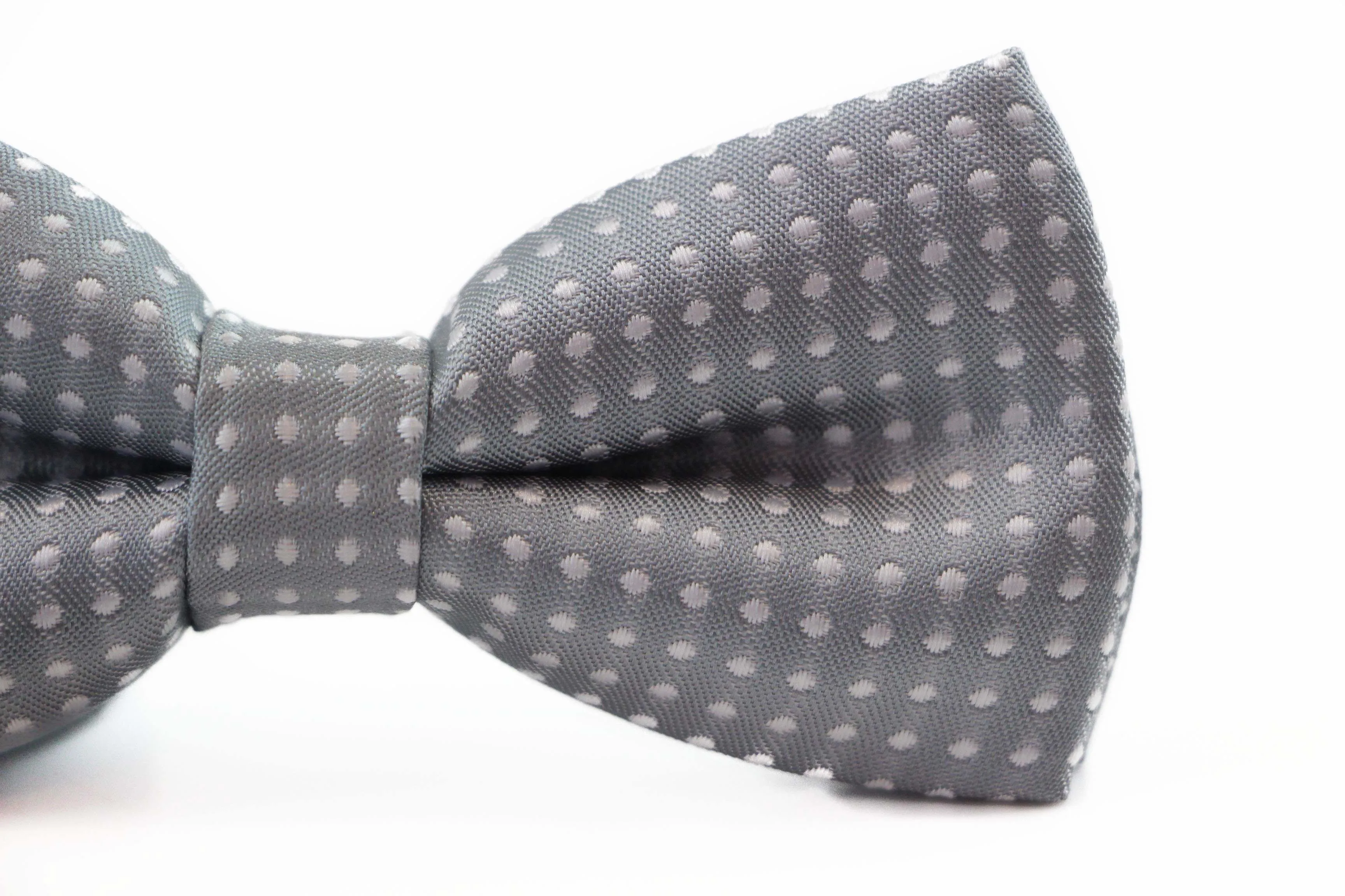 Boys Grey Bow Tie With White Polka Dots