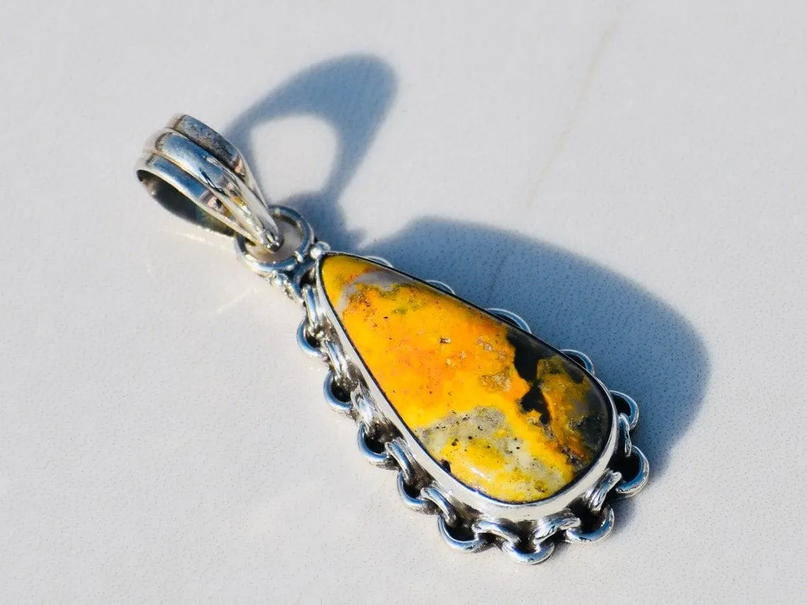 Bumblebee Jasper Pendant, Sterling Silver Pendant, Jasper Pendant, Bumblebee Pendant, Yellow Jasper, Bumble Bee Jasper, Gemstone Pendant