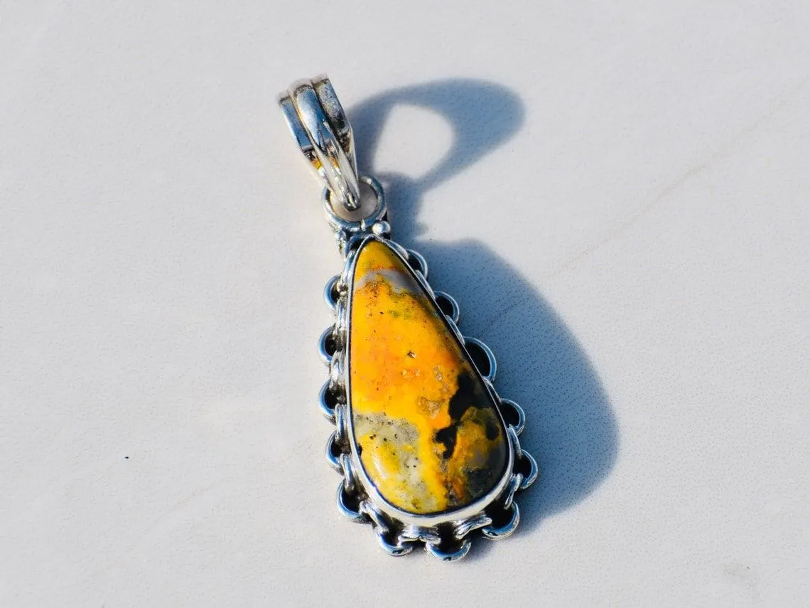 Bumblebee Jasper Pendant, Sterling Silver Pendant, Jasper Pendant, Bumblebee Pendant, Yellow Jasper, Bumble Bee Jasper, Gemstone Pendant