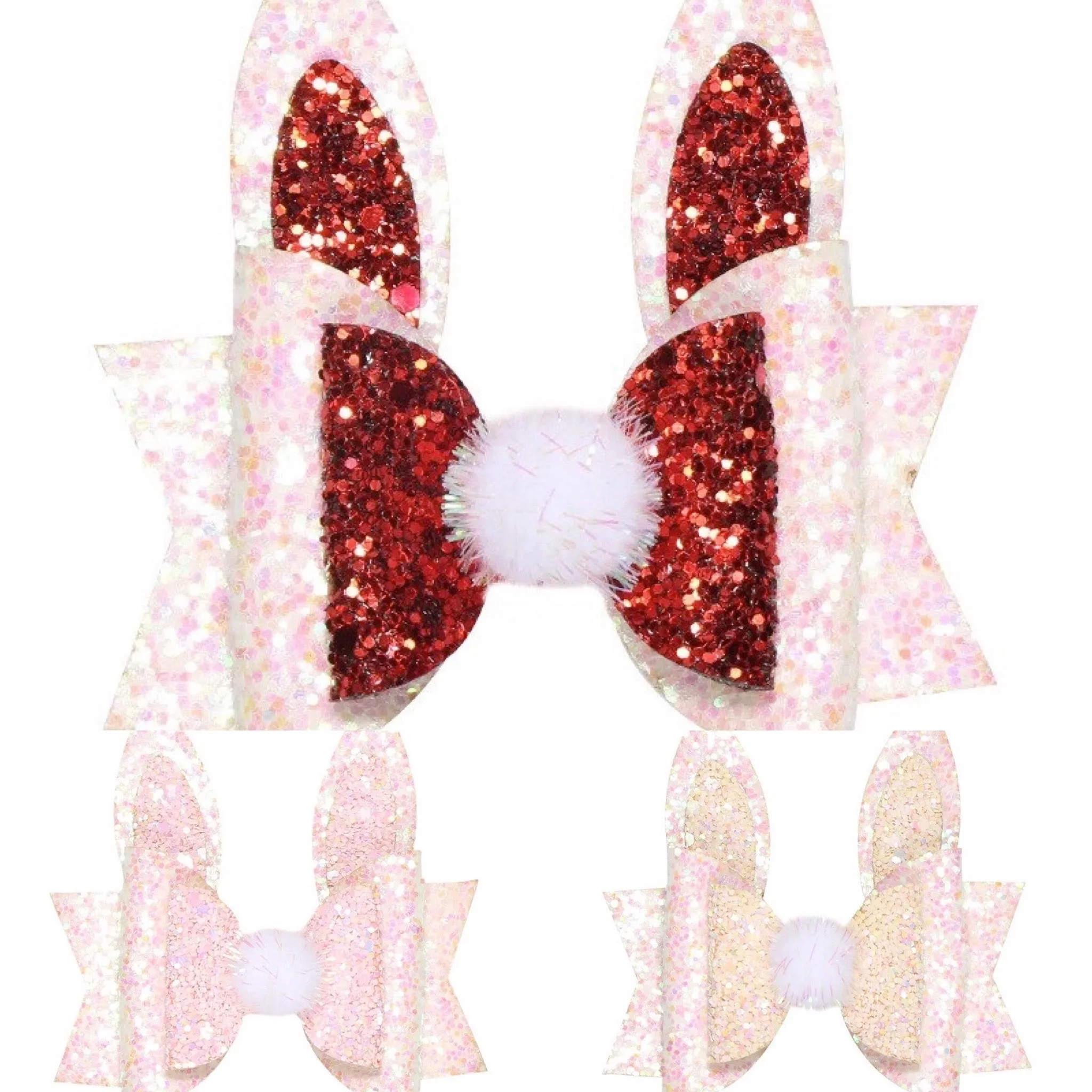 Bunny Crystal Glitter Layered Butterfly Bunny Tail Hair Bow/Clip - ONLY 3 LEFT !!!