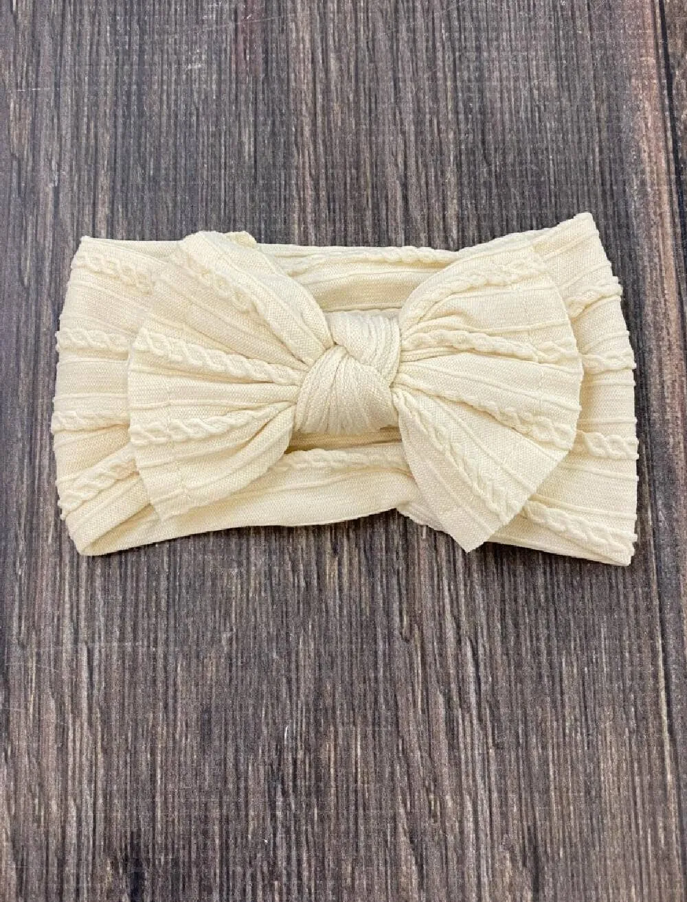 Cable Knit Bow Headband: White