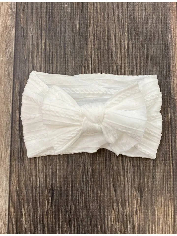 Cable Knit Bow Headband: White