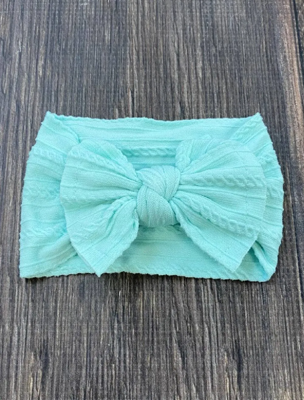 Cable Knit Bow Headband: White