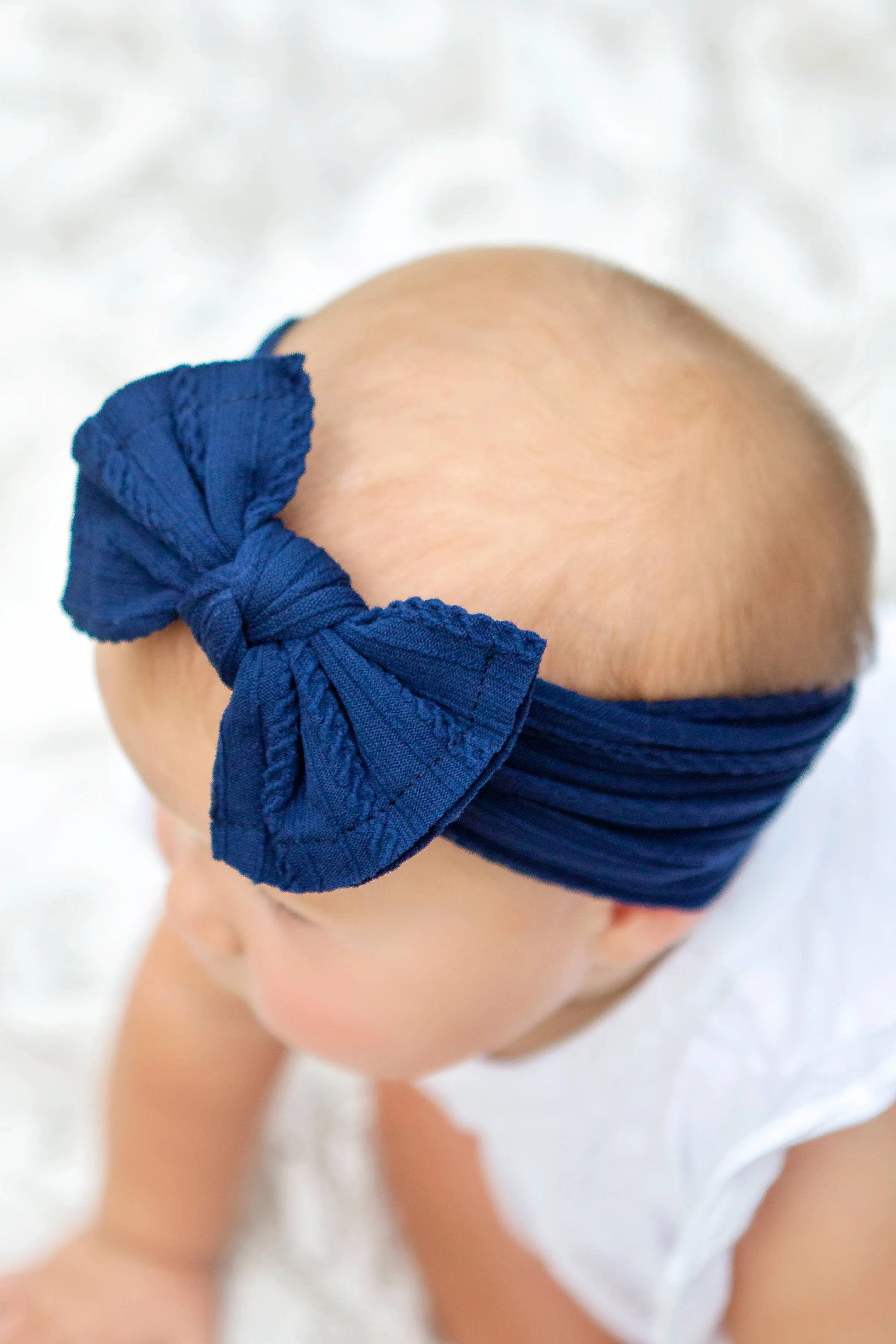 Cable Knit Bow Headband: White