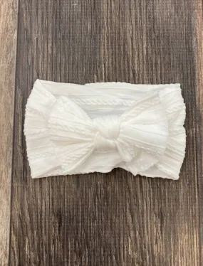 Cable Knit Bow Headband: White