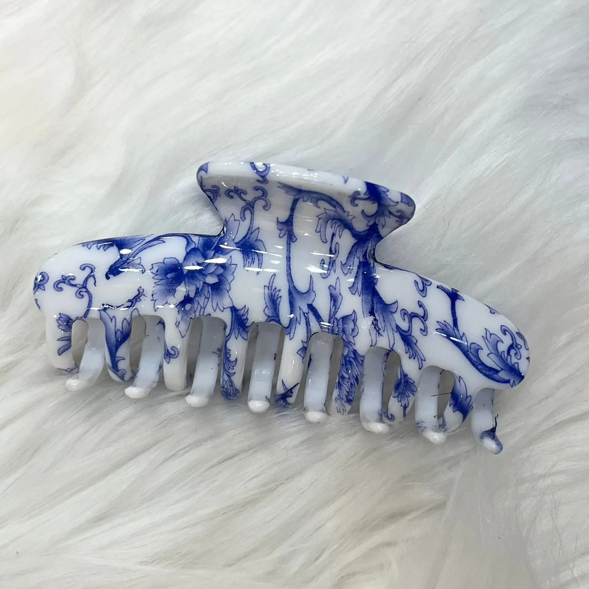 Capri Dreaming Floral White & Blue Hair Claw Clip