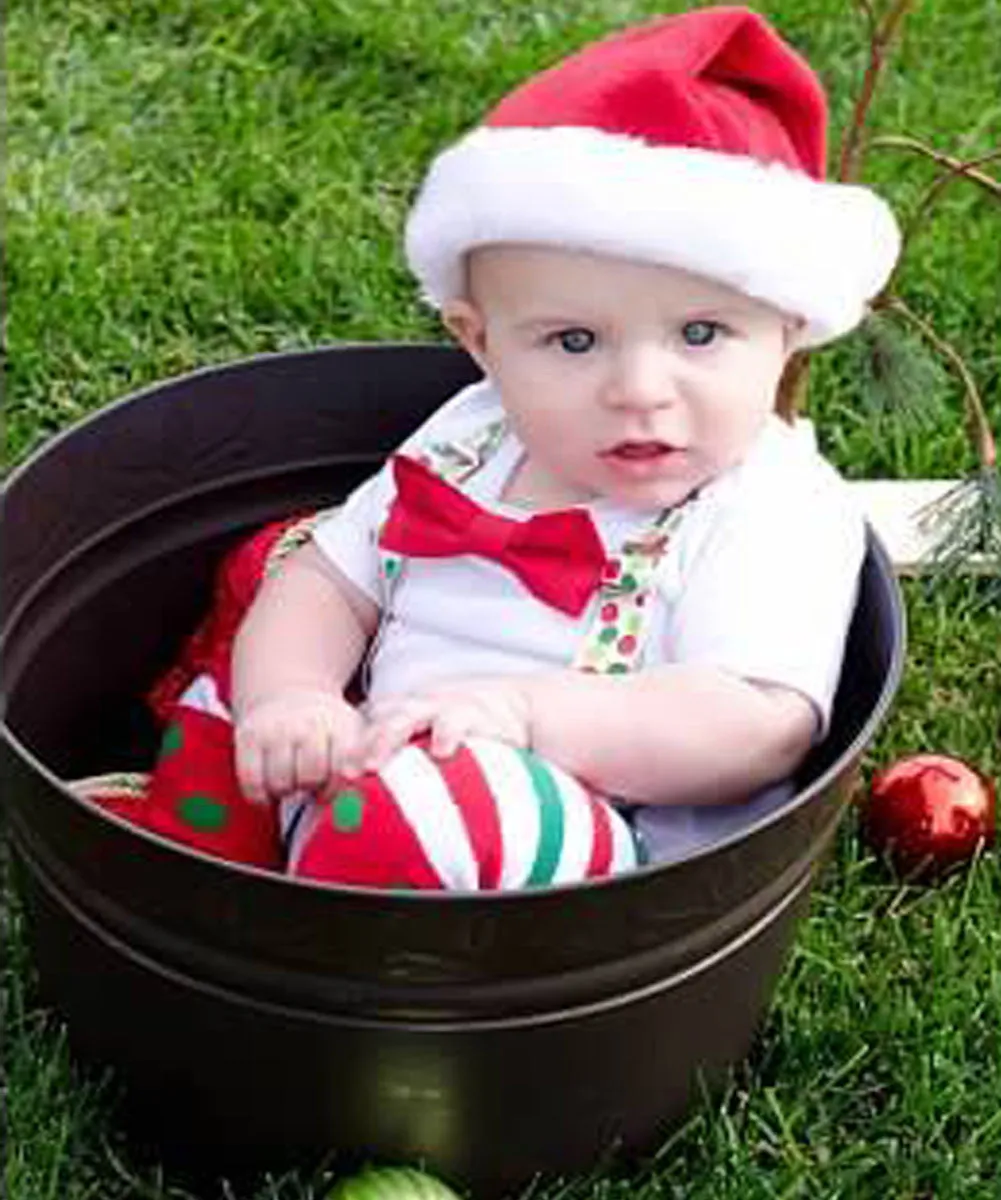 Christmas Outfit Baby Boy Red Green Dot Suspenders Red Bow Tie