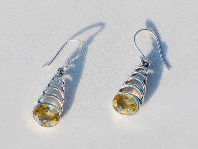 Citrine Earrings, Sterling Silver Earrings, Gemstone Earrings, Yellow Earrings, Handmade Earrings, Wedding Earrings, Statement Earrings