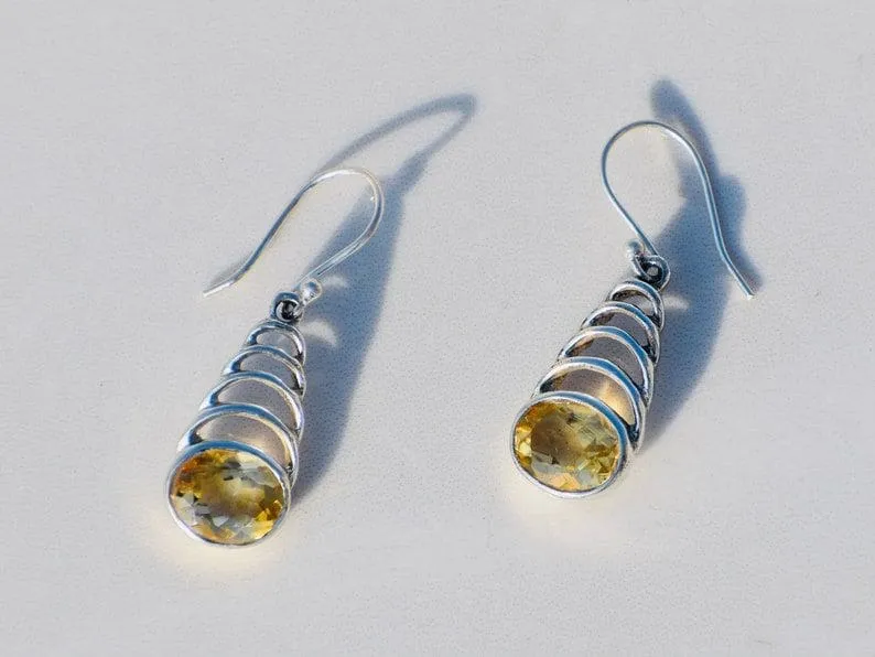 Citrine Earrings, Sterling Silver Earrings, Gemstone Earrings, Yellow Earrings, Handmade Earrings, Wedding Earrings, Statement Earrings