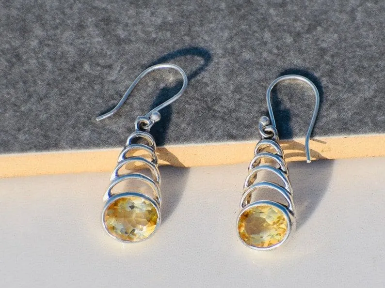 Citrine Earrings, Sterling Silver Earrings, Gemstone Earrings, Yellow Earrings, Handmade Earrings, Wedding Earrings, Statement Earrings