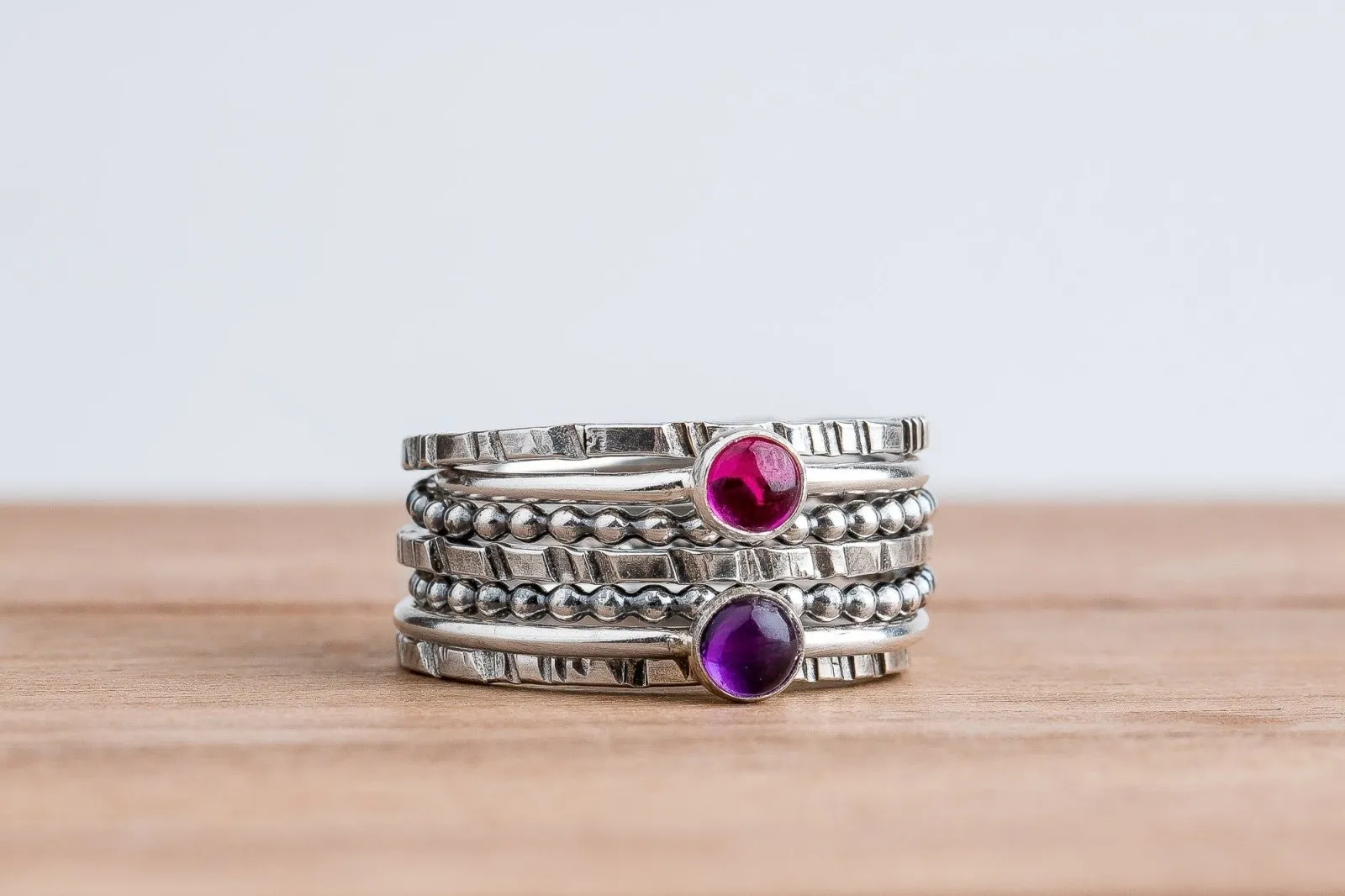 Colorful Stacking Gemstone Rings Set Of 7