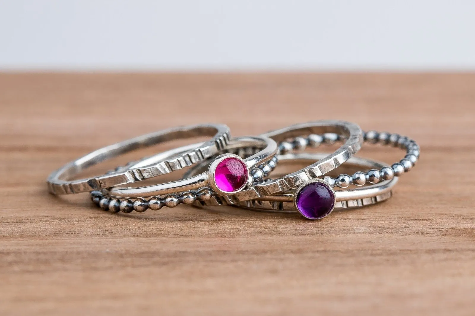 Colorful Stacking Gemstone Rings Set Of 7