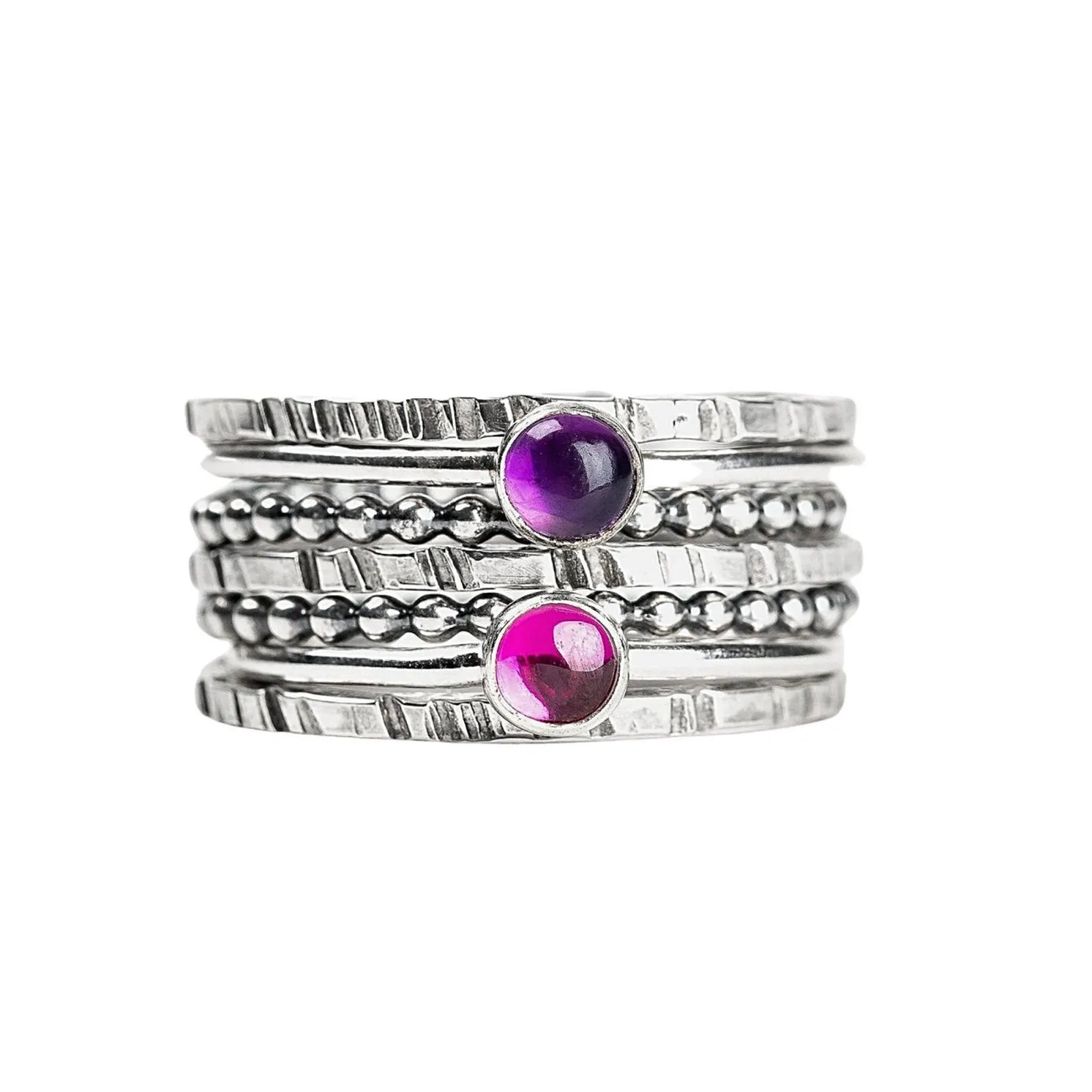 Colorful Stacking Gemstone Rings Set Of 7