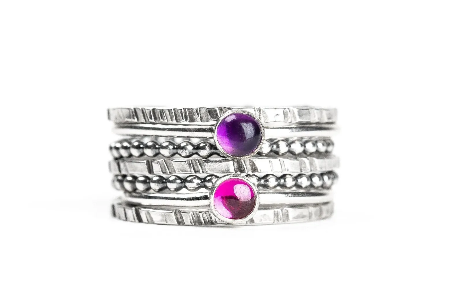 Colorful Stacking Gemstone Rings Set Of 7