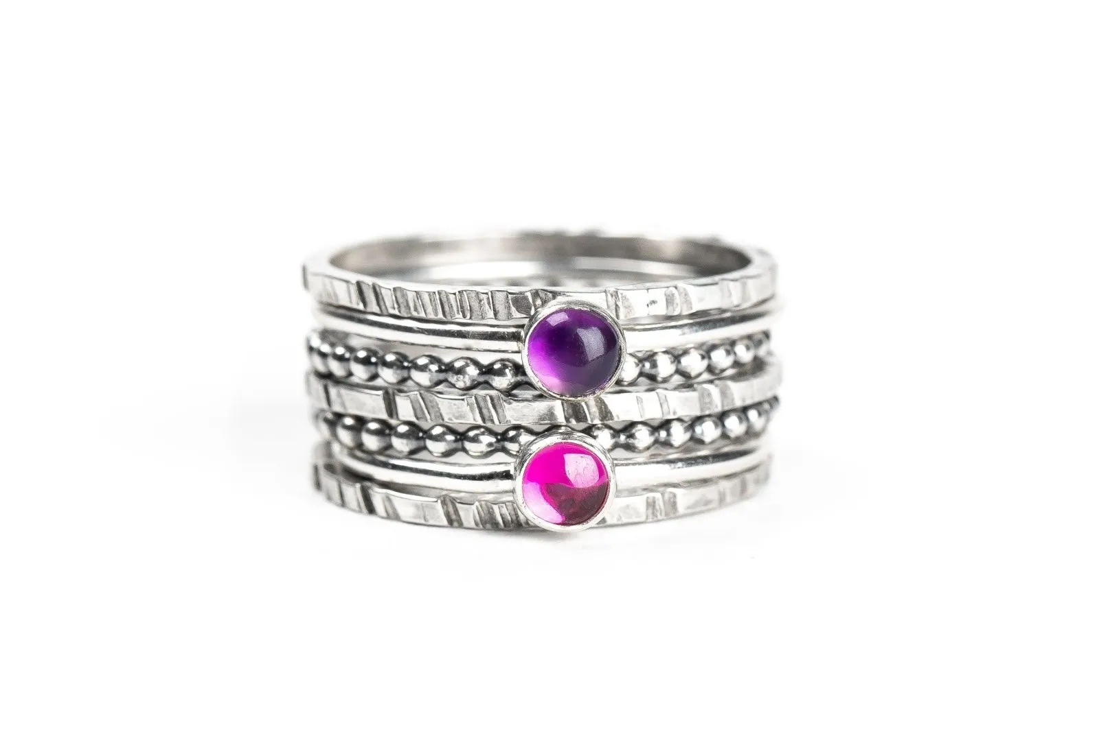 Colorful Stacking Gemstone Rings Set Of 7