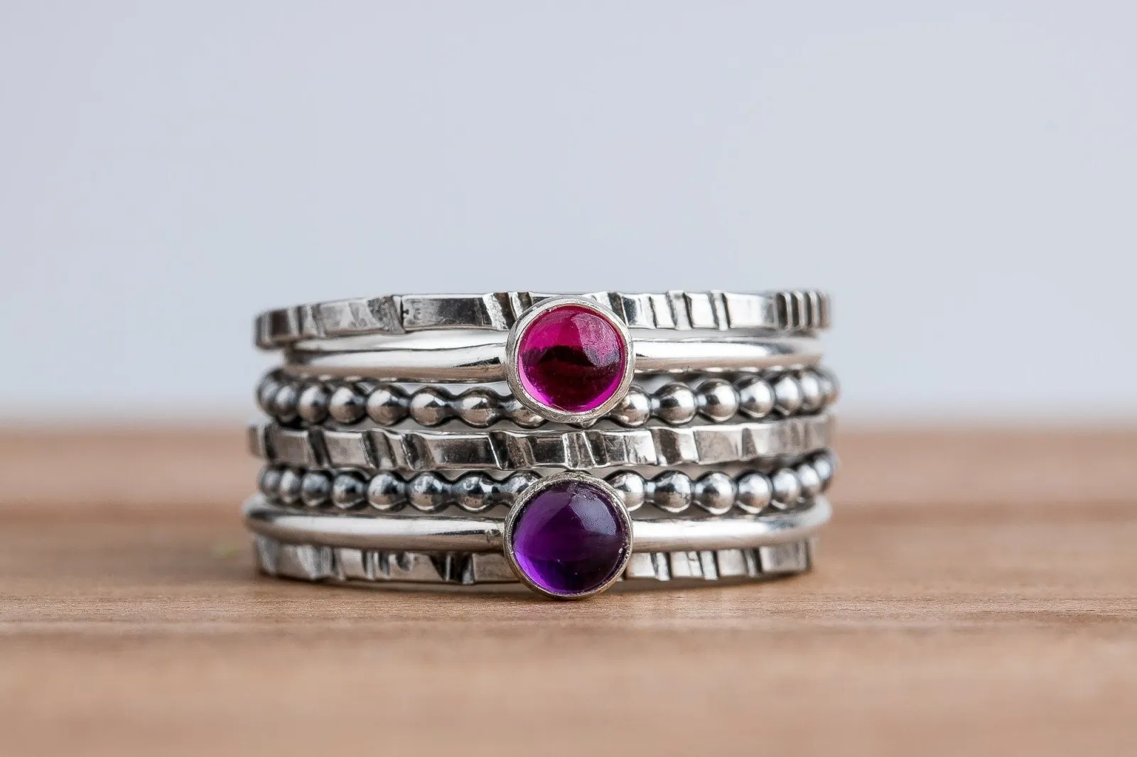 Colorful Stacking Gemstone Rings Set Of 7