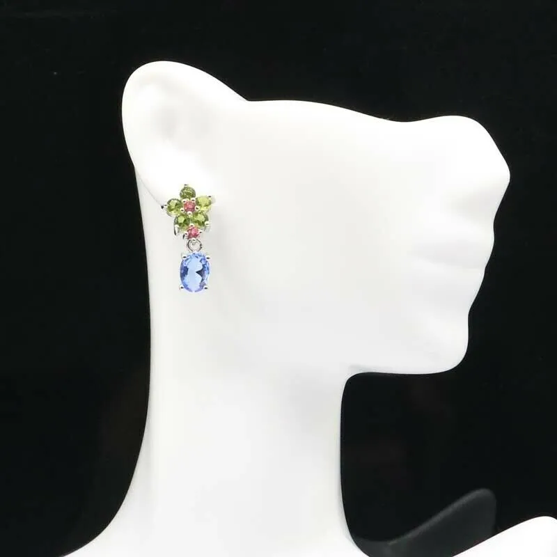 Created Tourmaline Peridot Tanzanite Wedding Petite Earrings