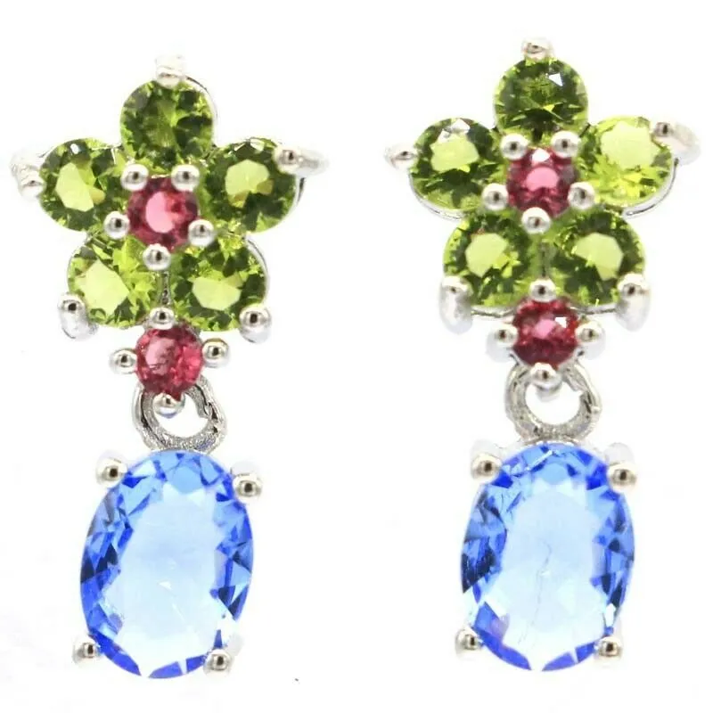 Created Tourmaline Peridot Tanzanite Wedding Petite Earrings