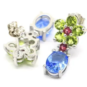 Created Tourmaline Peridot Tanzanite Wedding Petite Earrings