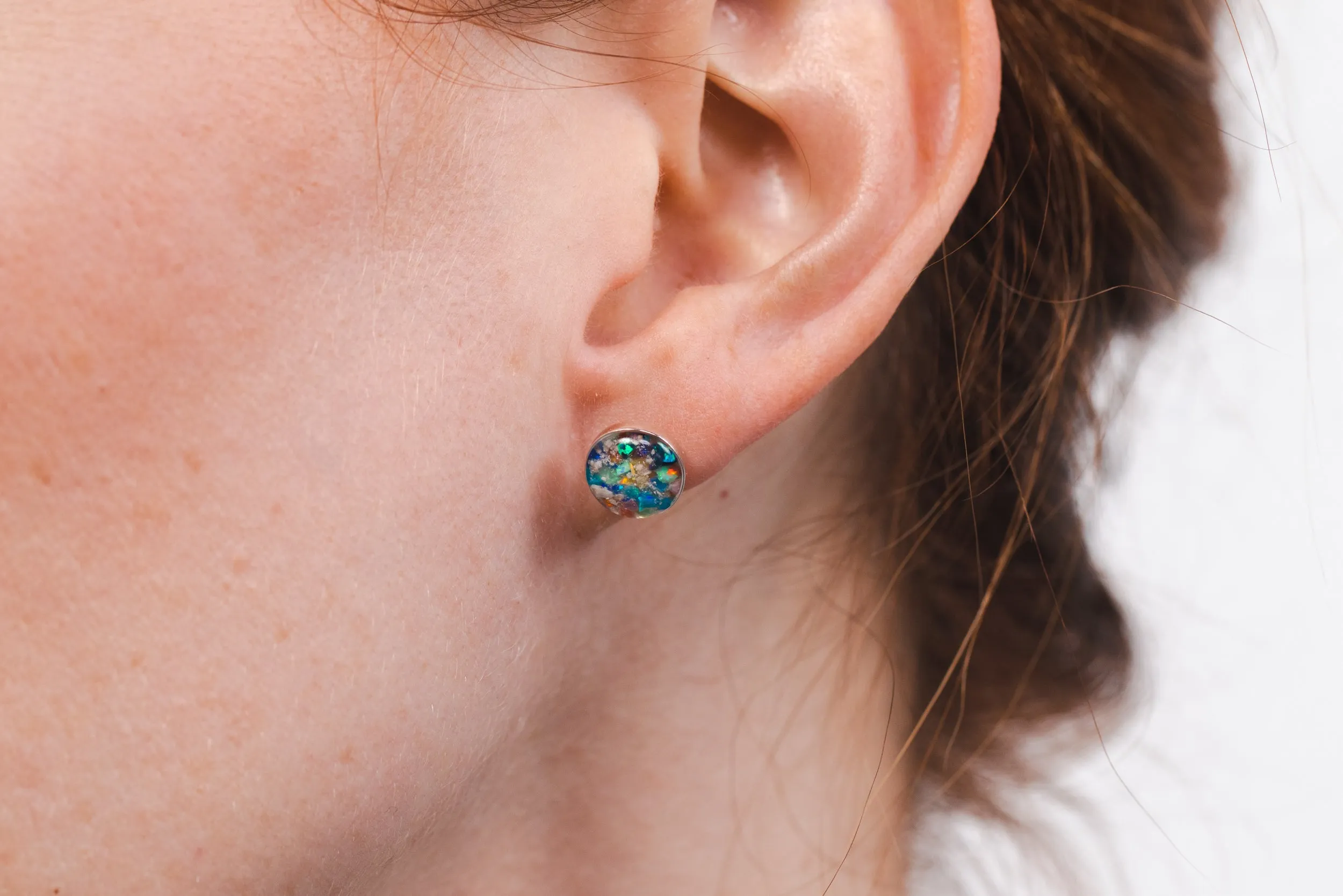 Cremation Ash Stud Earrings with Opal