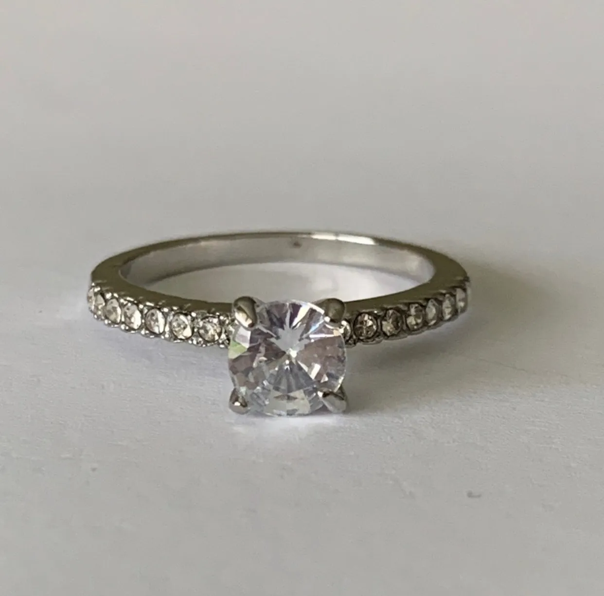 Diamond CZ Engagement Silver Ring Size 5.5