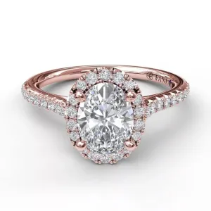 Fana 14K Rose Gold Shared Prong OVAL Diamond Halo Engagement Ring MOUNTING 0.29CTW (Setting Only)