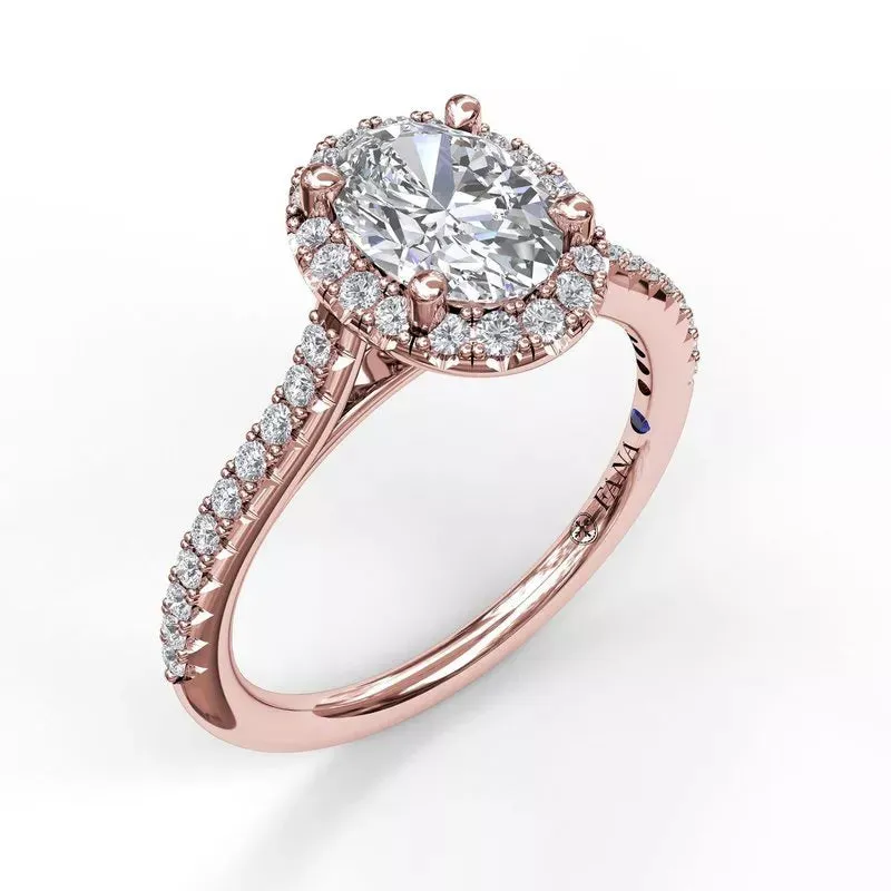 Fana 14K Rose Gold Shared Prong OVAL Diamond Halo Engagement Ring MOUNTING 0.29CTW (Setting Only)