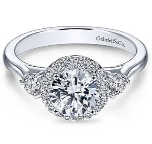 Gabriel "Noelle" Three Stone Halo Diamond Engagement Ring 7482W44