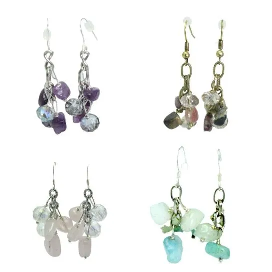 Gemstone Cluster Drop Earrings