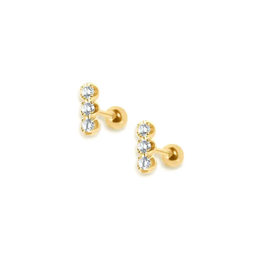 Gold Plated Tryptich Barbell Earrings Ball Back Earrings Sleeper Earrings